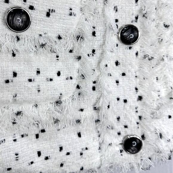Dolce Cabo Double-Breasted Tweed Fringe Blazer White Black Size Large - Picture 5 of 8
